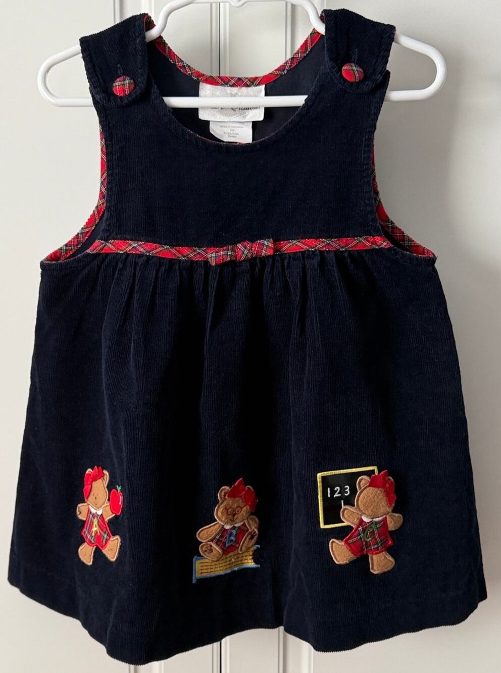 Vintage Rare Editions Girls Blue Corduroy Dress with Bear Appliques Size 24M